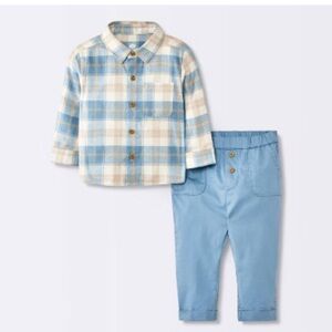 Cloud Island Blue and Cream Plaid Shirt with Pants